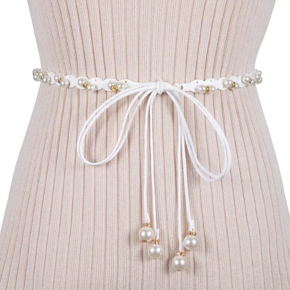 Pearl Rope Belt Women's Tie-up Style